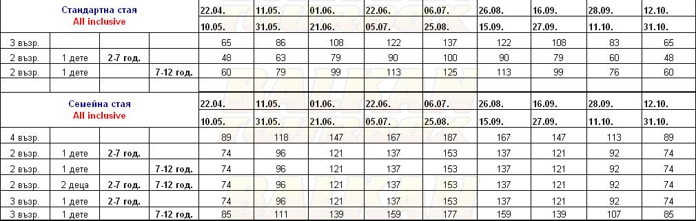 Asdem Park hotel price list , цени за хотел Asdem Park